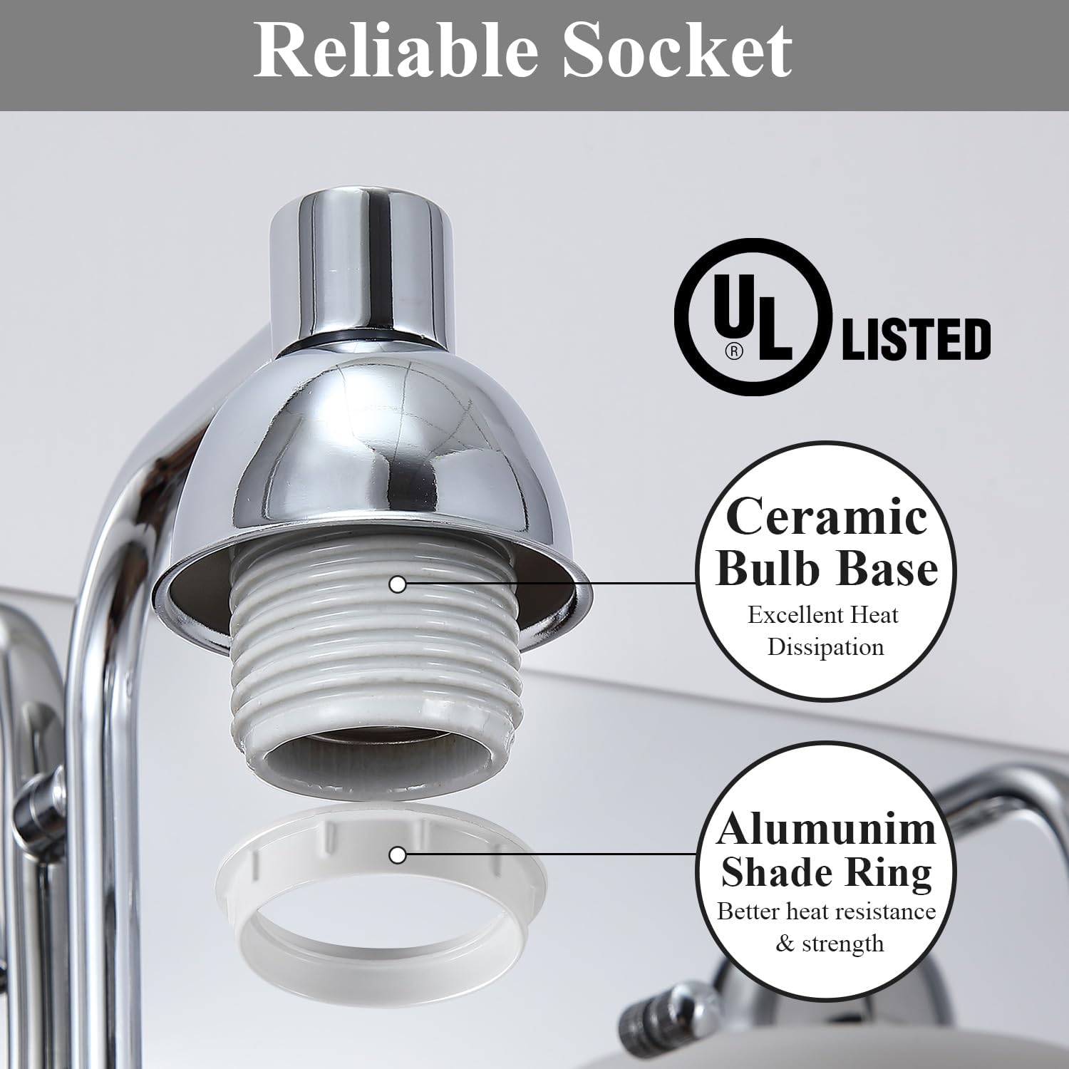 Mecgirn Stainless Steel Milk Glass Vanity Lights for Bathroom, 3 Light Polished Chrome Bathroom Light Fixtures Over Mirror, Ceramic E26 Sockets Wall Mounted
