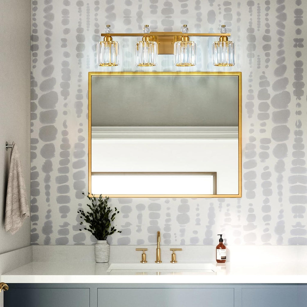 Bathroom Vanity Lights 4-Light Gold Modern Crystal Vanity Light Fixtures Over Mirror Crystal Bathroom Vanity Lighting Fixtures