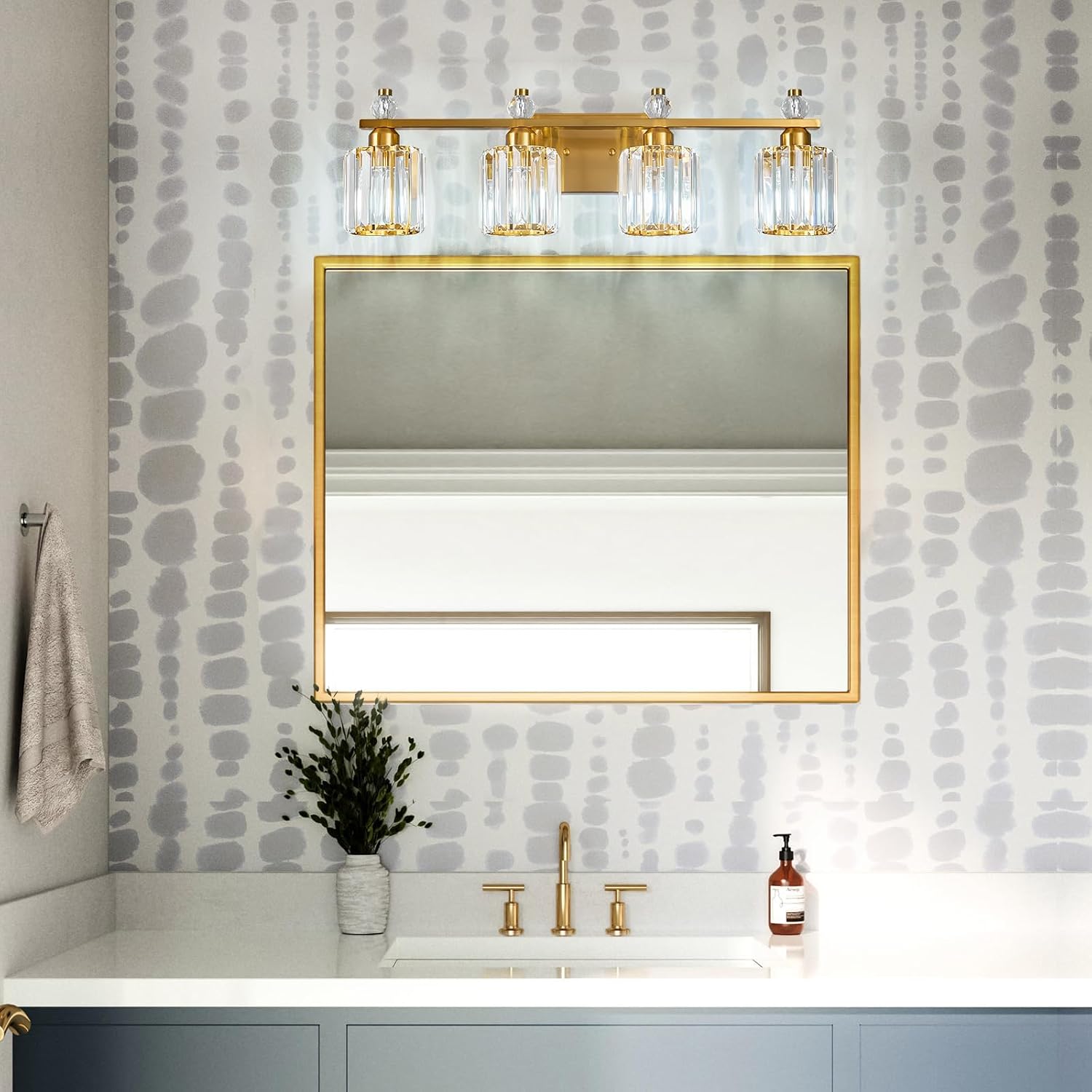 Bathroom Vanity Lights 4-Light Gold Modern Crystal Vanity Light Fixtures Over Mirror Crystal Bathroom Vanity Lighting Fixtures