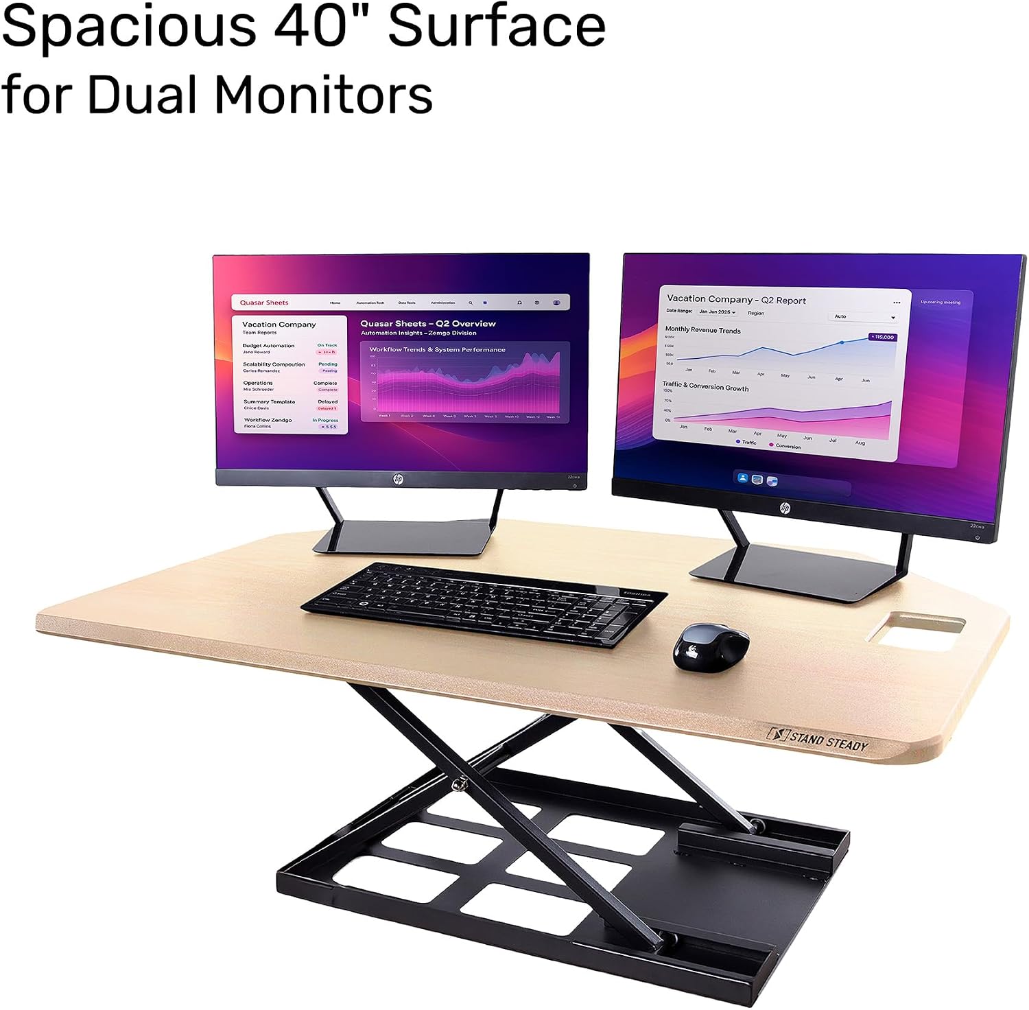 X-Elite Pro 40' Corner Standing Desk Converter with Pneumatic Lift | Adjustable Sit to Stand Riser, L-Shaped Desks & Cubicles | Fully Assembled Computer Workstation (American Maple)