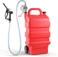 16 Gallon Fuel Caddy, Portable Gas Storage Tank with Manual Transfer Pump, Hose & 2 Wheels, Gasoline Diesel Fuel Container for Cars, ATVs, Boats, Lawn Mowers, Red