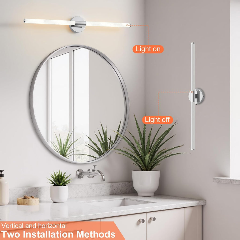 Bathroom Wall Sconces Set of 2 Hardwired Dimmable 5CCT LED Bathroom Light Fixtures Over Mirror 360° Full Lighting 31' Long Vanity Light Bar Modern Chrome Wall Sconce for Bedroom Living Room