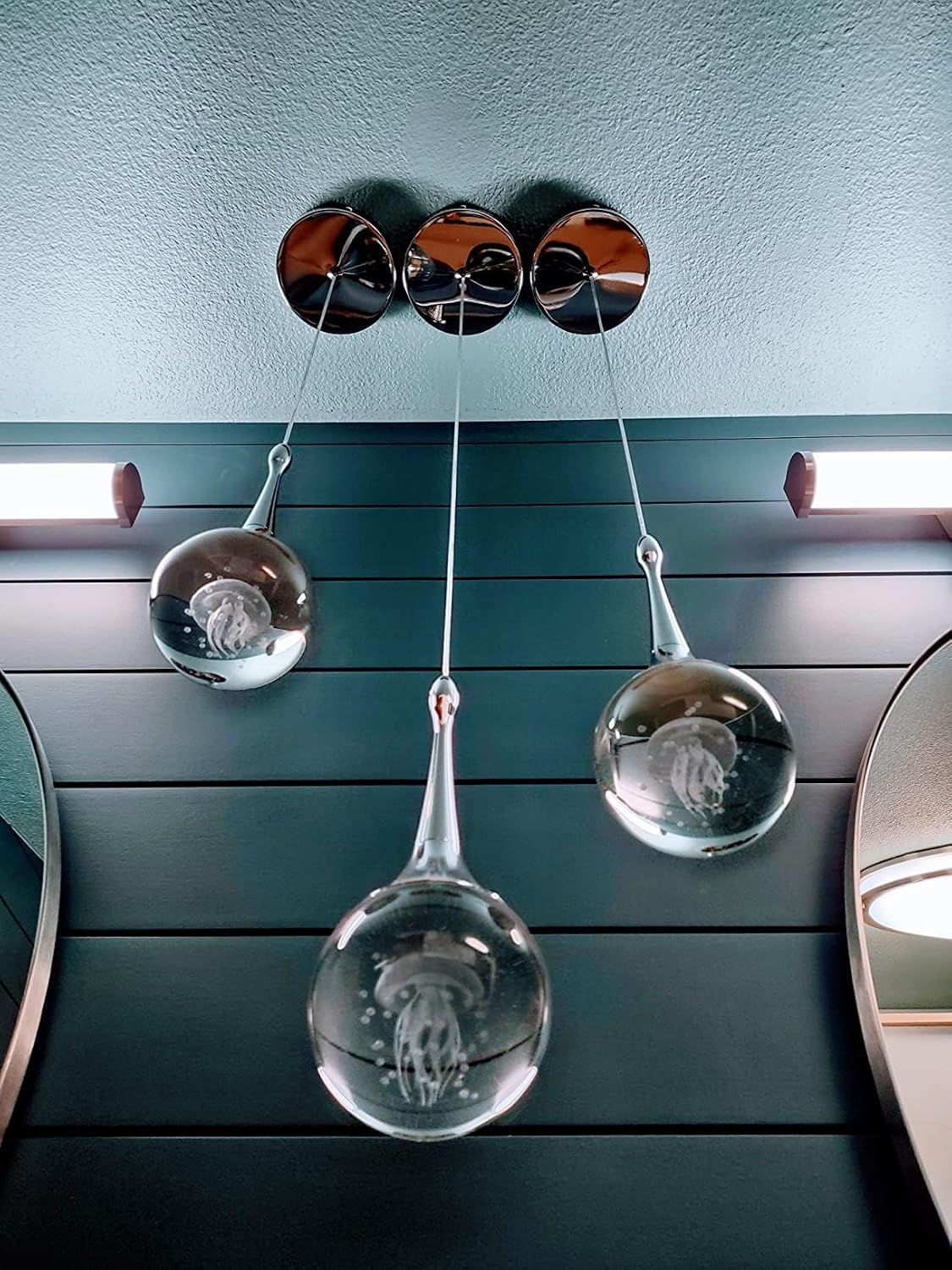 CHYING 3 Pack Mini Modern LED Pendant Lights Kitchen Island, Chrome 5W Crystal Globe Jellyfish Pendant Lighting for Dining Room Bathroom Bedroom Entry Foyer Bar, 6000K Cool White