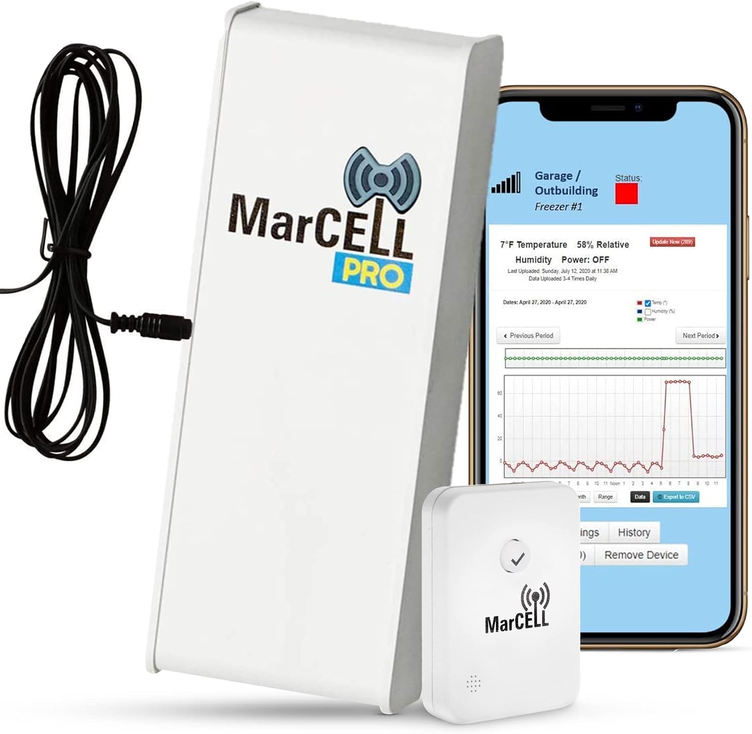 MarCELL PRO - Professional Level Remote Temperature, Humidity & Power and Water or Leak Monitor - No WiFi Needed - RV, Network Room, Freezer, Home - Instant Phone Call Alerts - Made in The USA
