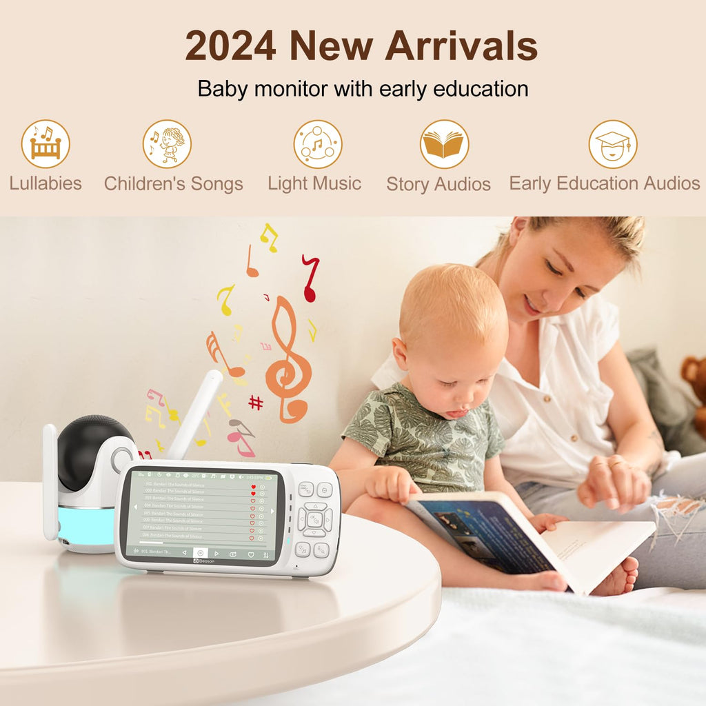 DEASON No WiFi Baby Monitor with Camera, 1080P Video, 5' Display, Secure Long Range 1200ft, 2-Way Talk, Night Vision, Temp & Sound Alert, White Noise, 64G Card