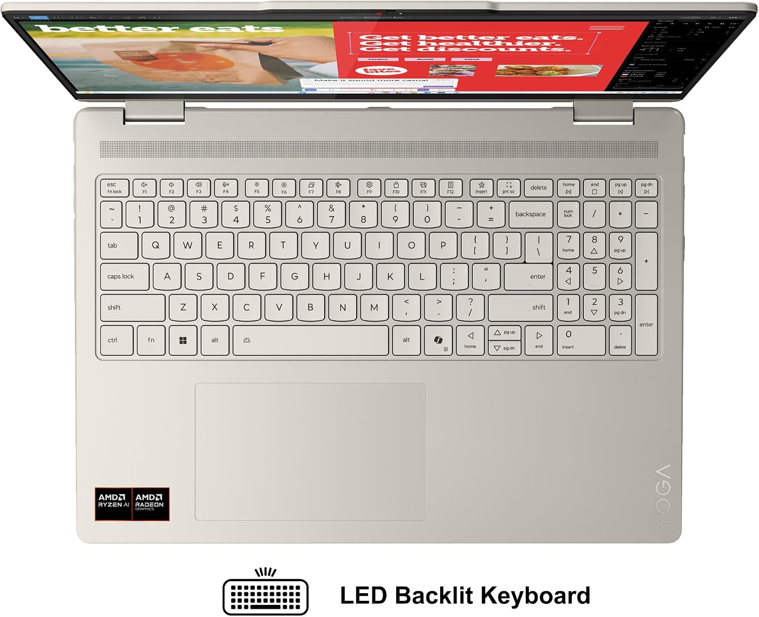 Lenovo Yoga 7 2-in-1 Laptop 16' WUXGA IPS Touch (Glossy Anti-Fingerprint) AMD 8-core Ryzen AI 5 340 (Up to 50 AI Tops) 16GB RAM 1TB SSD for Creator Business Professional Win11 ICP Hub
