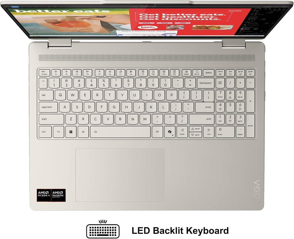 Lenovo Yoga 7 2-in-1 Laptop 16' WUXGA IPS Touch (Glossy Anti-Fingerprint) AMD 8-core Ryzen AI 7 350 (Up to 50 AI Tops) 16GB RAM 2TB SSD for Creator Business Professional Win11Pro ICP Hub