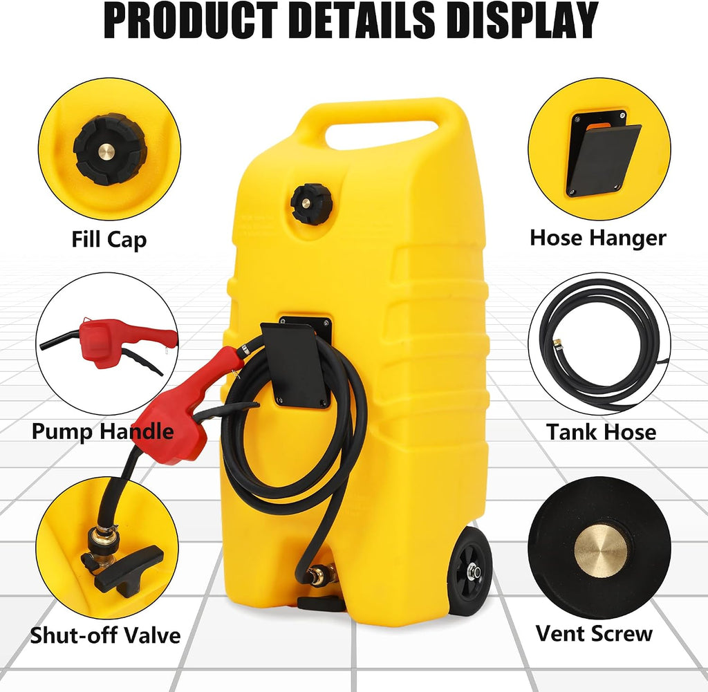 14 Gallon Fuel Tank, Portable Diesel Transfer Gas Can, Manual Transfer Nozzle, Fuel Container, Heavy-Duty Fuel Caddy for Car, ATV, Weeder, Boat, Etc., Yellow