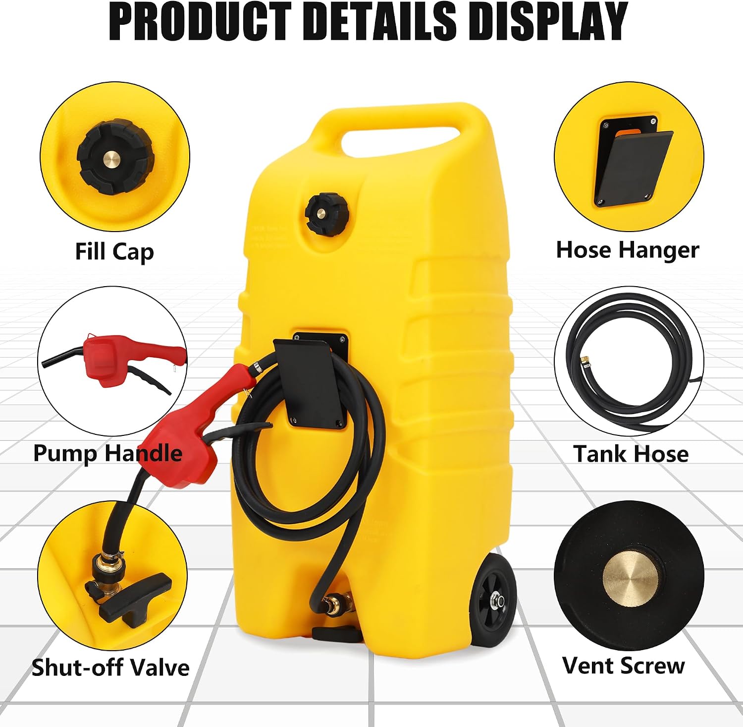 14 Gallon Fuel Tank, Portable Diesel Transfer Gas Can, Manual Transfer Nozzle, Fuel Container, Heavy-Duty Fuel Caddy for Car, ATV, Weeder, Boat, Etc., Yellow