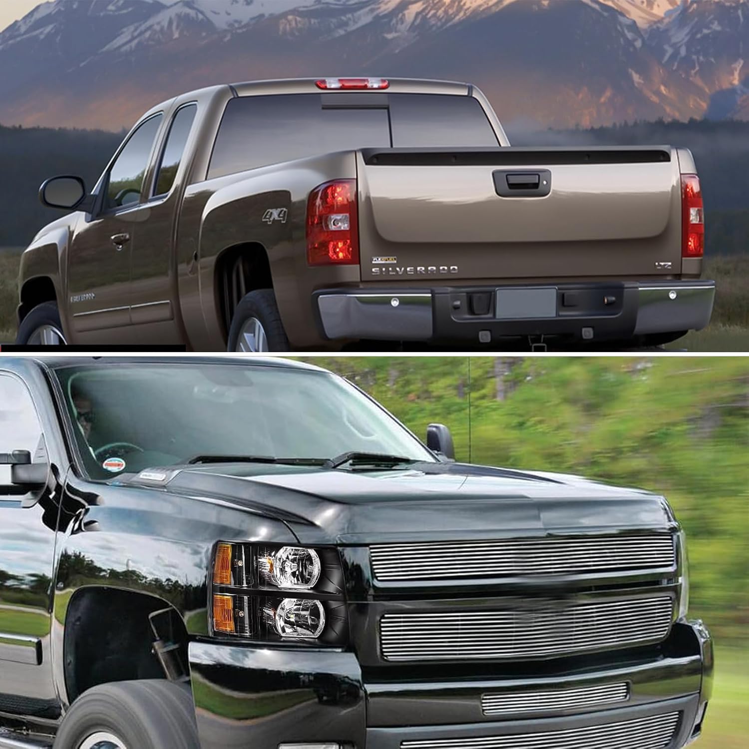 Headlights Tail Lights Combo Compatible with Chevy Silverado 1500 2007 2008 2009 2010 2011 2012 2013 Chevrolet 2500 3500 HD 2500HD 3500HD Replacement Headlight Rear Brake Lamp Assembly, Black