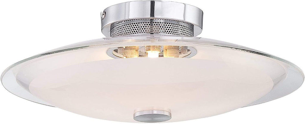Possini Euro Design Glass Disk Modern Ceiling Light Semi-Flush Mount Fixture Chrome 15' Wide Clear Frosted Shade for House Bedroom Hallway Living Room Bathroom Dining Kitchen