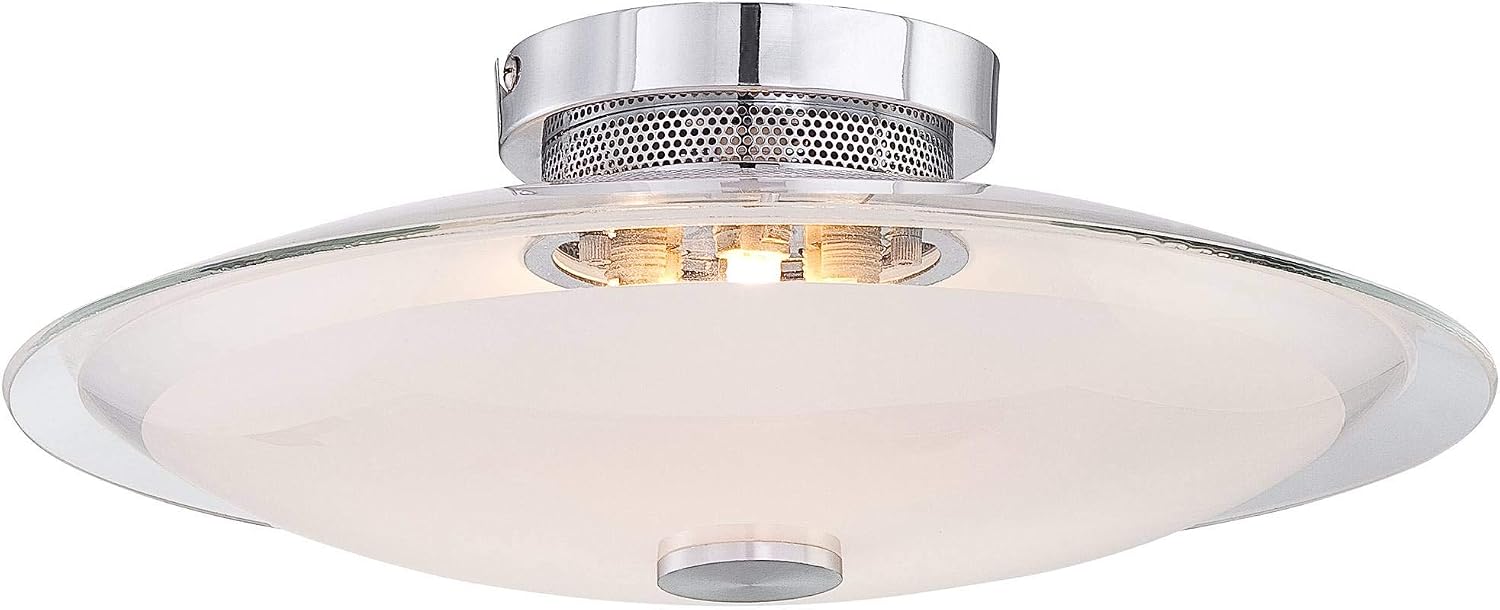 Possini Euro Design Glass Disk Modern Ceiling Light Semi-Flush Mount Fixture Chrome 15' Wide Clear Frosted Shade for House Bedroom Hallway Living Room Bathroom Dining Kitchen