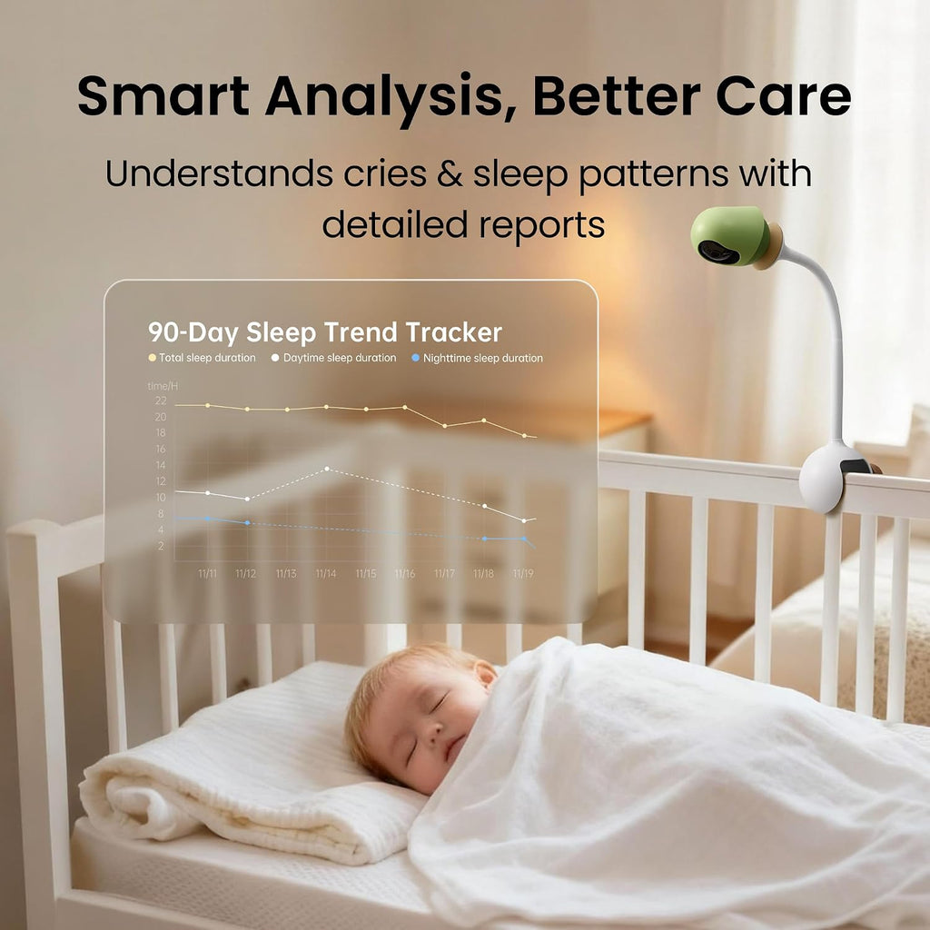 Monai Baby Monitor with Camera and Audio, 3K UHD, 6X Zoom, WiFi Video Monitor for Room or Travel, Pan 350° Tilt 65°, AI Cry Detection, Virtual Fence, Face-Cover Alerts, Sleep Monitoring, Night Vision