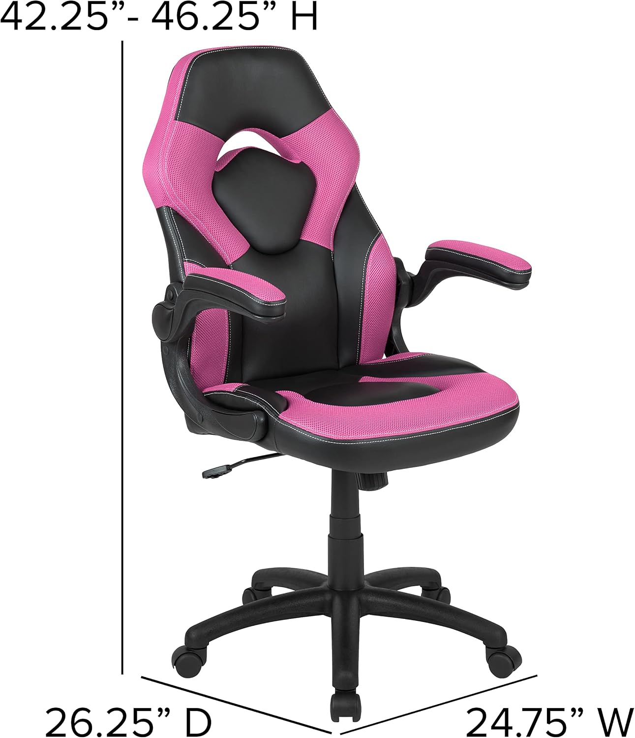 Flash Furniture Black Gaming Desk and Pink/Black Racing Chair Set with Cup Holder, Headphone Hook, and Monitor/Smartphone Stand