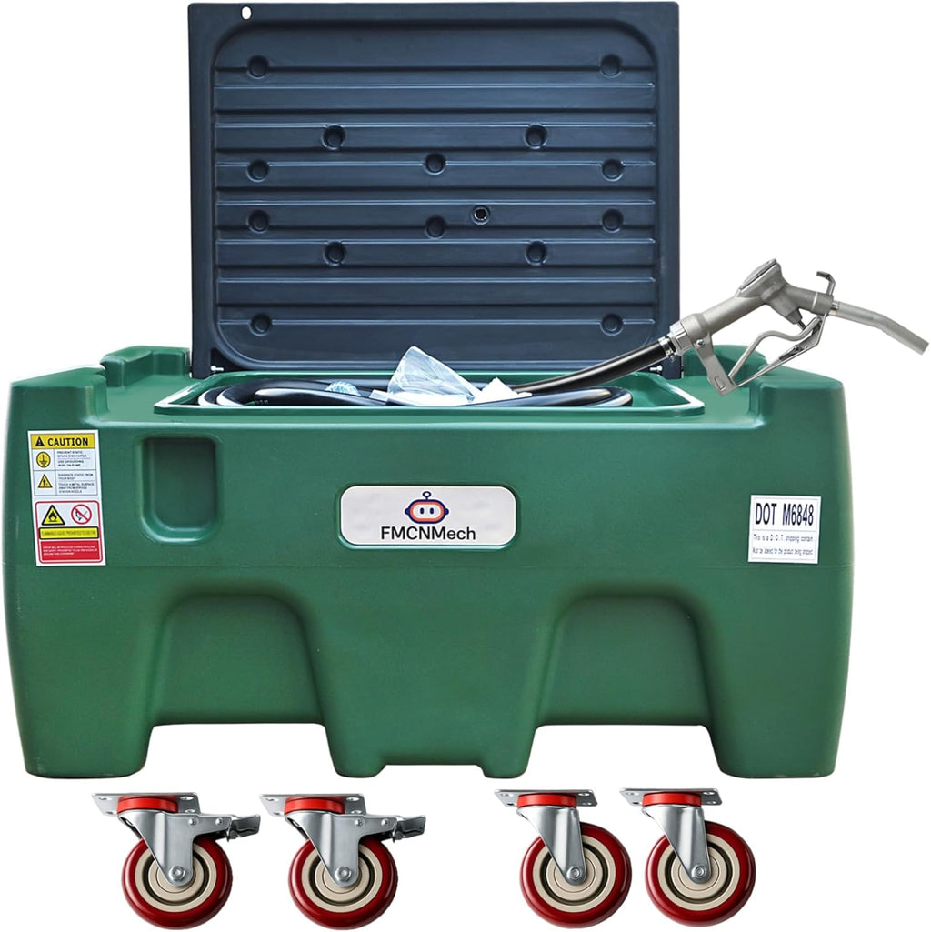 FMCNMech 40 Gallon Portable Fuel Transfer Tank with 12V Electric Pump, 3.7 GPM Flow Rate LLDPE Fuel Tank with Wheels, Gasoline Diesel Kerosene Fuel Storage Tank for Farm, Truck, Boat, and Construction Use