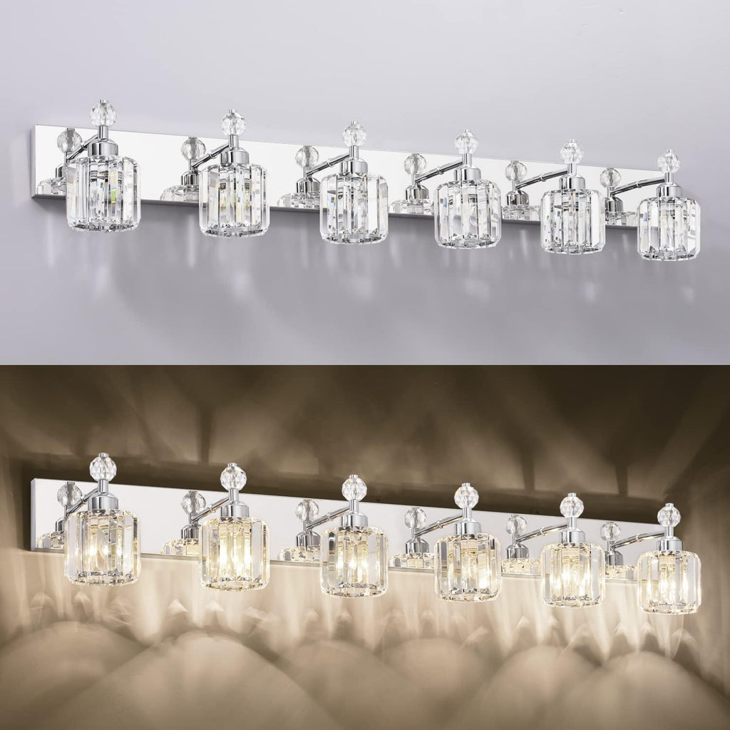 PRESDE Crystal 6 Light Bathroom Vanity Lights Chrom Bathroom Lights Fixtures Over Mirror Modern Bedroom Hallway