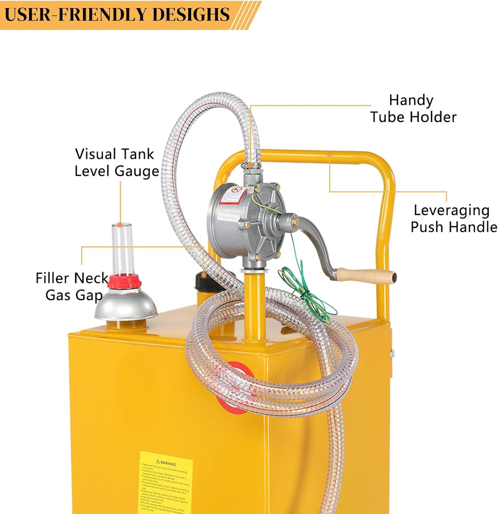 30 Gallon Fuel Gas Caddy, Gas Storage Tank w/Wheels & Manual Siphon Pump,Gasoline Diesel Fuel Container for ATV Car Mowers Tractors Boats Yellow
