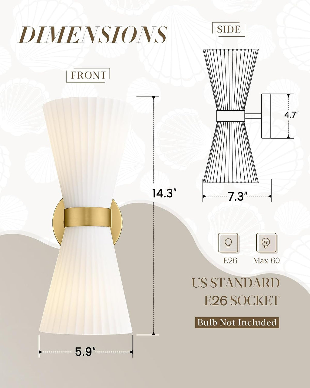 Modern Wall Sconce Set of 2, HWH 2-Light Up Down Wall Light Indoor Vanity Wall Lamp, Brushed Gold Bathroom Vanity Sconce Frosted White Striped Glass Shade, 5HZG97B-2W-2PK BG