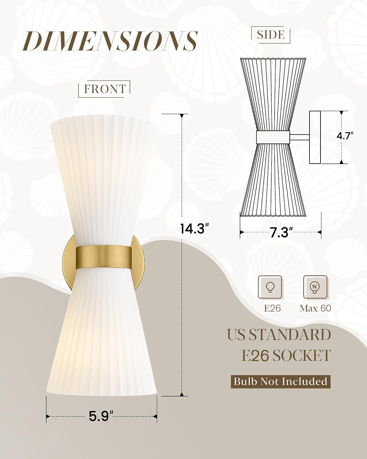 Modern Wall Sconce Set of 2, HWH 2-Light Up Down Wall Light Indoor Vanity Wall Lamp, Brushed Gold Bathroom Vanity Sconce Frosted White Striped Glass Shade, 5HZG97B-2W-2PK BG