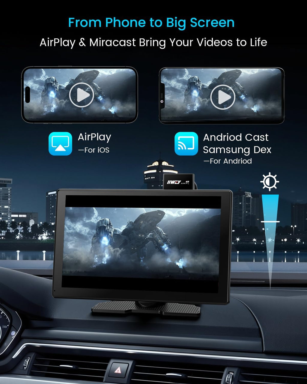 IK9 9' Wireless CarPlay & Android Auto Screen, Portable Car Stereo with 4K Dash Cam & 1080p Rear Camera, CarPlay with Backup Camera, Touch Screen GPS Display, Mirror Link, Apple Car Play Screen
