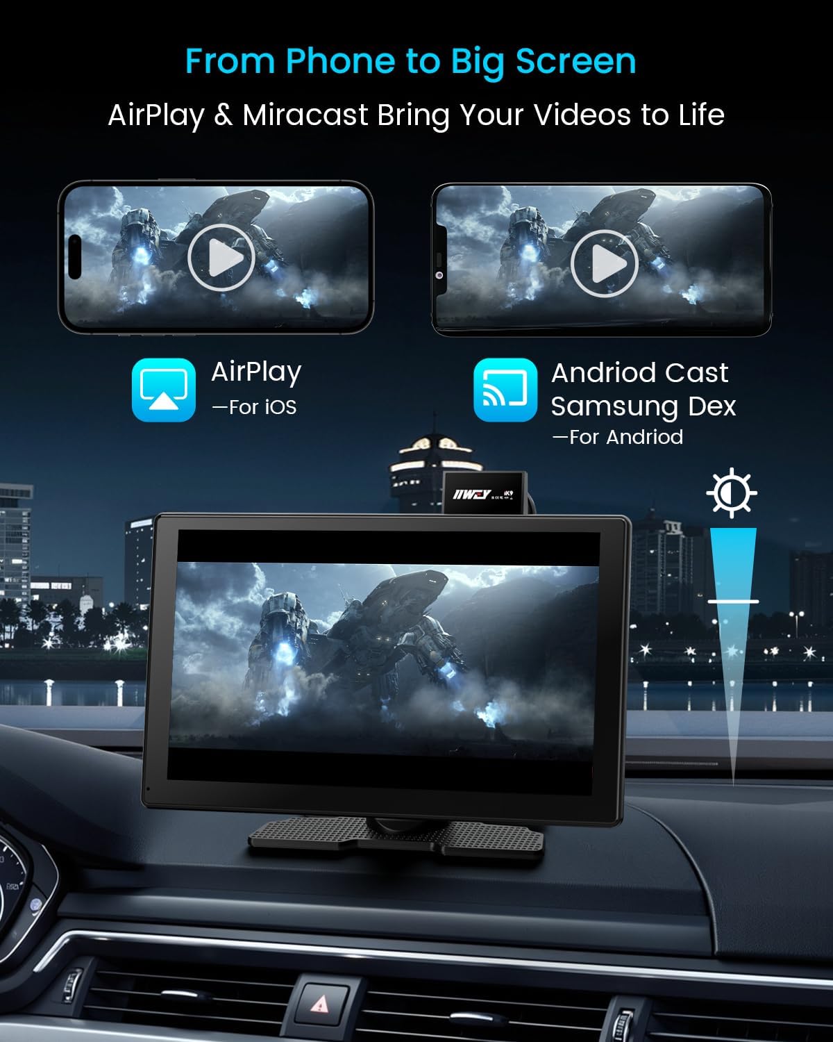 IK9 9' Wireless CarPlay & Android Auto Screen, Portable Car Stereo with 4K Dash Cam & 1080p Rear Camera, CarPlay with Backup Camera, Touch Screen GPS Display, Mirror Link, Apple Car Play Screen