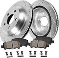 Callahan Brake Parts Rear Brake Kit For Chrysler Aspen 2007-09 |Dodge Durango 2004-09 |Ram 1500 2002-10 - Drilled & Slotted Disc Rotors with Ceramic Brake Pads + Hardware, EBYK014989