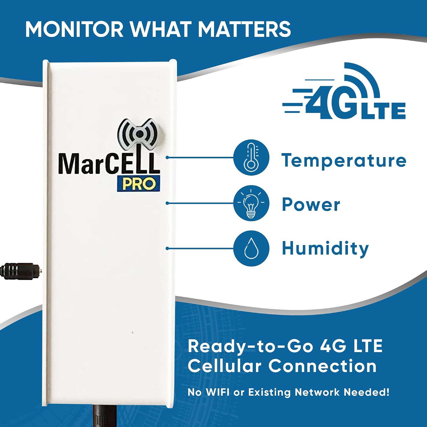 MarCELL PRO - Professional Level Remote Temperature, Humidity & Power Monitor - No WiFi Needed (Uses AT&T Network) - RV, Network Room, Freezer, Home - Instant Phone Call Alerts - Made in the USA