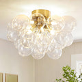 8-Light Flush Mount Ceiling Light, 16' Glass Bubble Ball Chandelier with 21 Clear Balls, Modern Globe Dining Room Light Fixture for Bedroom, Living Room, Hallway, Entry, Bathroom