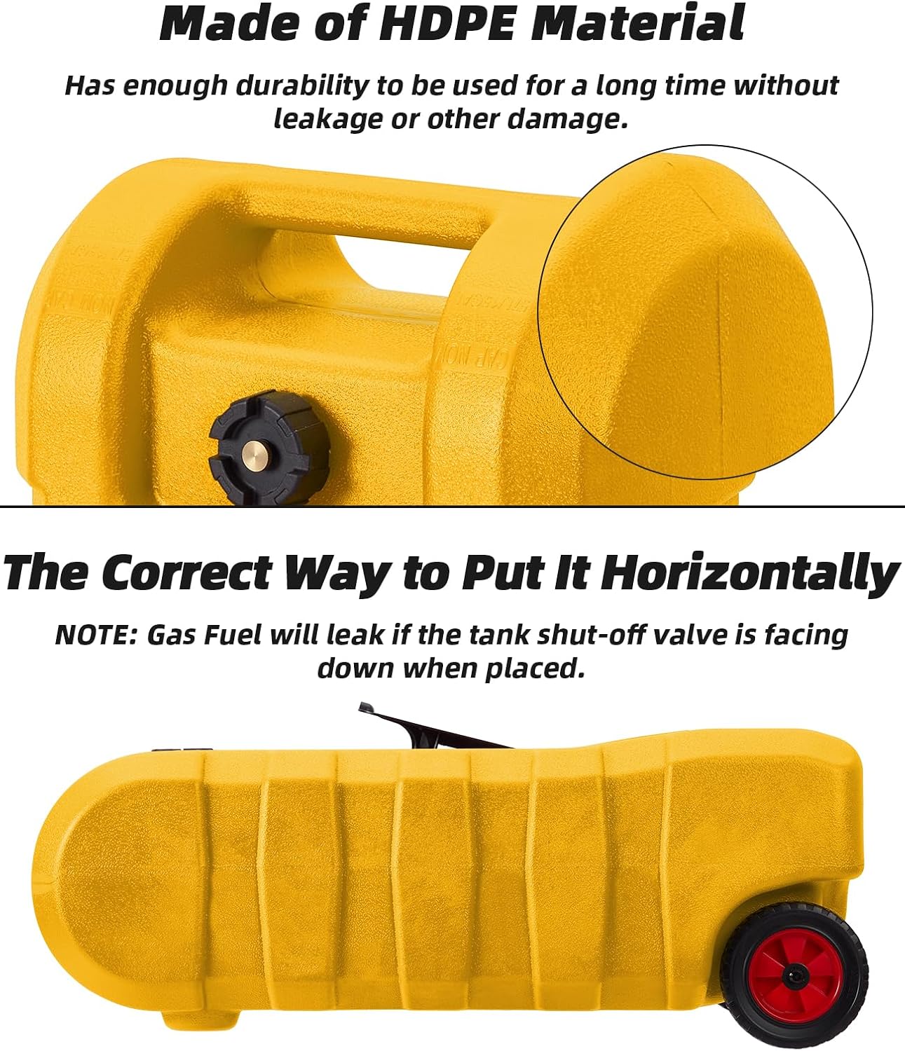 15 Gallon Gas Can, Heavy-Duty Fuel Tank with Manual Transfer Pump & 10FT Hose, Portable Gas Caddy with Wheels, Leak-Proof Gas Container for Lawn Mowers, Cars, Boats, ATVs, Yellow