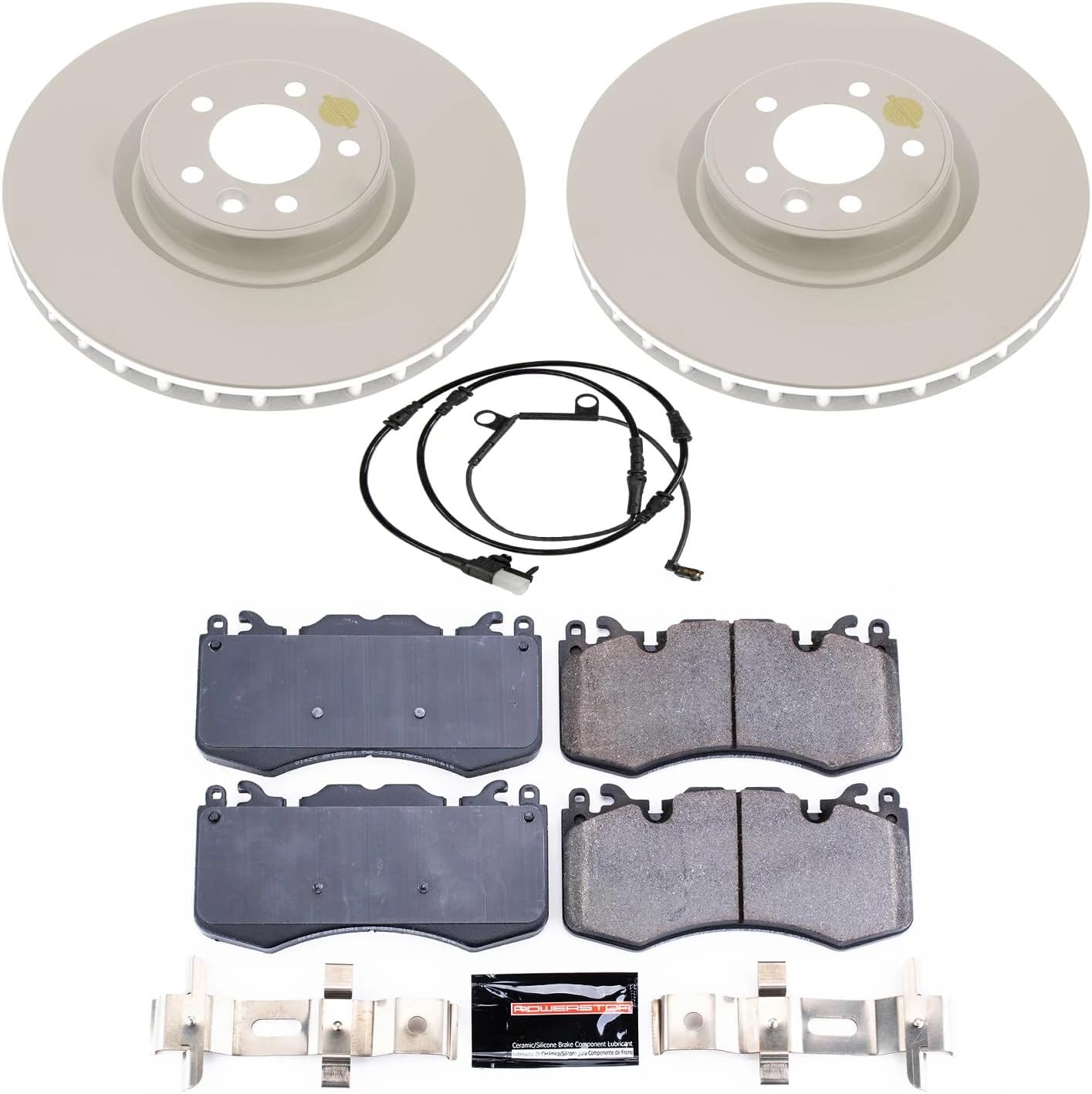 PowerStop Front Brake Kit for Land Rover Range Rover 2013-18 | Land Rover Range Rover Sport 2014-17 - Fully-Coated Disc Rotors with Z23 Carbon-Fiber Ceramic Brake Pads Upgrade, CRK7074