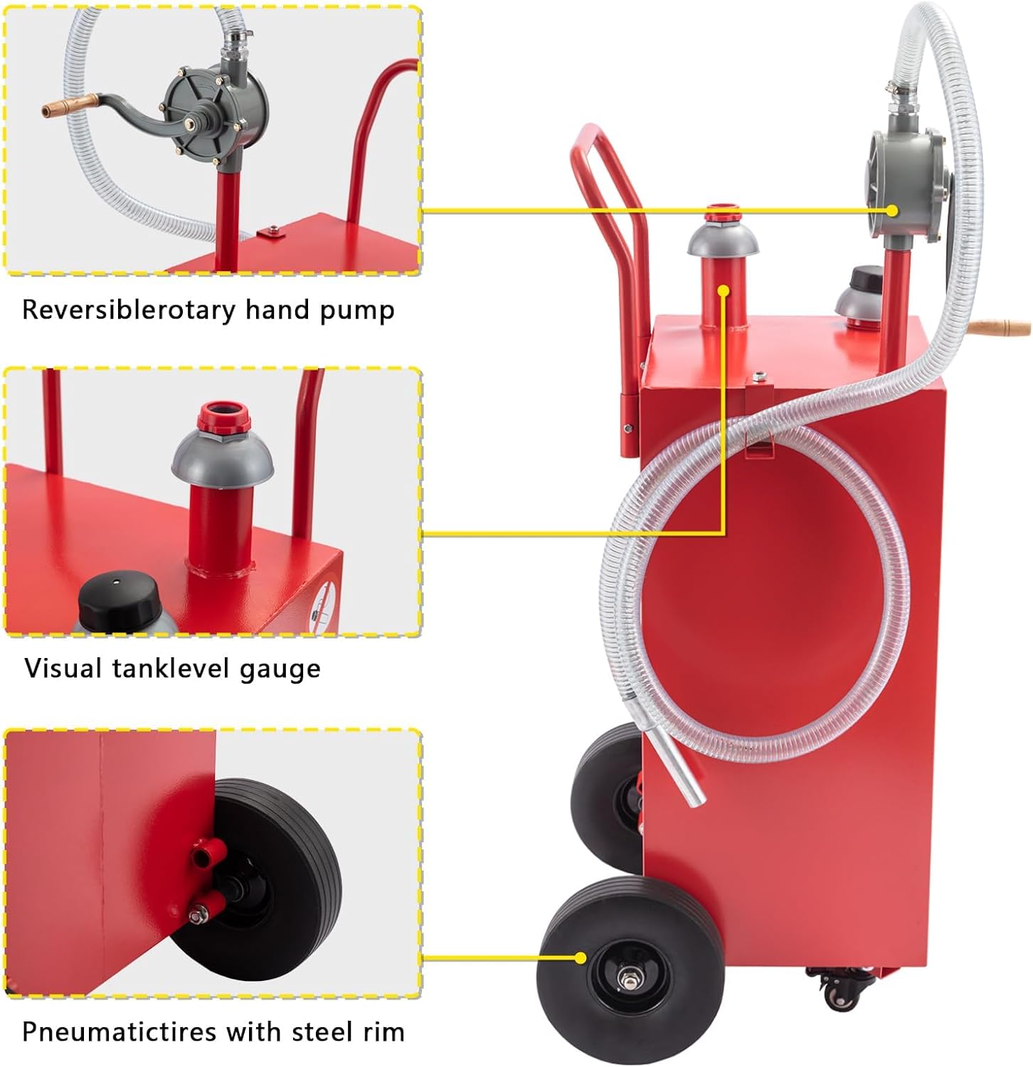 30 Gallon Fuel Caddy, Fuel Storage Tank & 4 Wheels, with Manual Transfer Pump for Cars, Boats, Lawnmowers, Motorcycles
