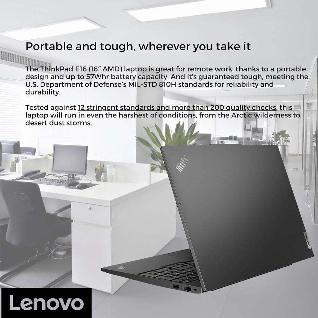 Lenovo ThinkPad E16 G2 16' FHD+ Business Laptop Computer, AMD Octa-Core Ryzen 7 7735HS (Beat i7-1355U), 16GB DDR5 RAM, 2TB PCIe SSD, WiFi 6, Backlit KB, Fingerprint Reader, Windows 11 Pro, Vent-Hear
