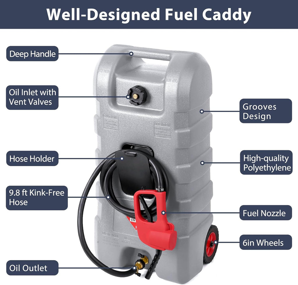 Portable Gas Fuel Tank 15 Gallon W/Casters,Portable Fuel Tank With Fluid Transfer Siphon Pump&10ft Delivery Hose,Diesel Storage Can On-Wheels for Cars, Lawn Mowers,Boats,Container Caddy Can