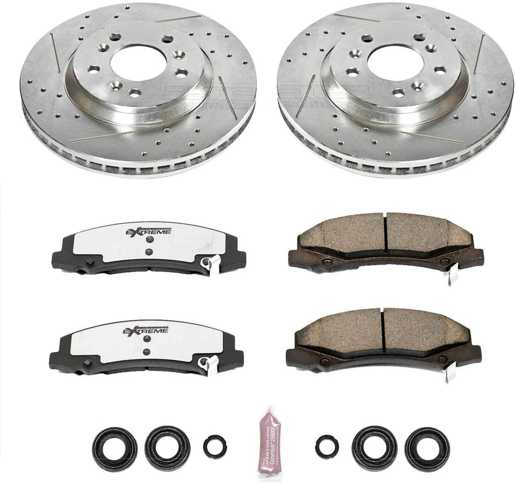 PowerStop Front Brake Kit for Buick Lucerne 2006-11 |Chevrolet Impala 2006-13 |Impala Limited 2014-16 - Carbon-Fiber Ceramic Z26 Brake Pads + Drilled & Slotted Rotors Upgrade, K1437-26