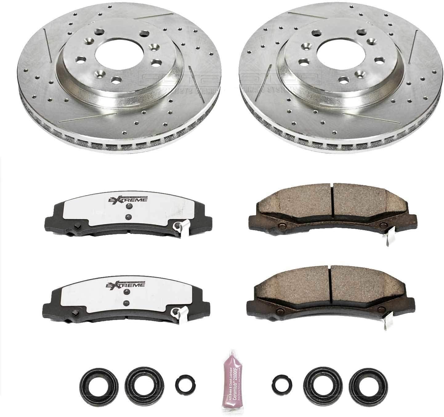 PowerStop Front Brake Kit for Buick Lucerne 2006-11 |Chevrolet Impala 2006-13 |Impala Limited 2014-16 - Carbon-Fiber Ceramic Z26 Brake Pads + Drilled & Slotted Rotors Upgrade, K1437-26