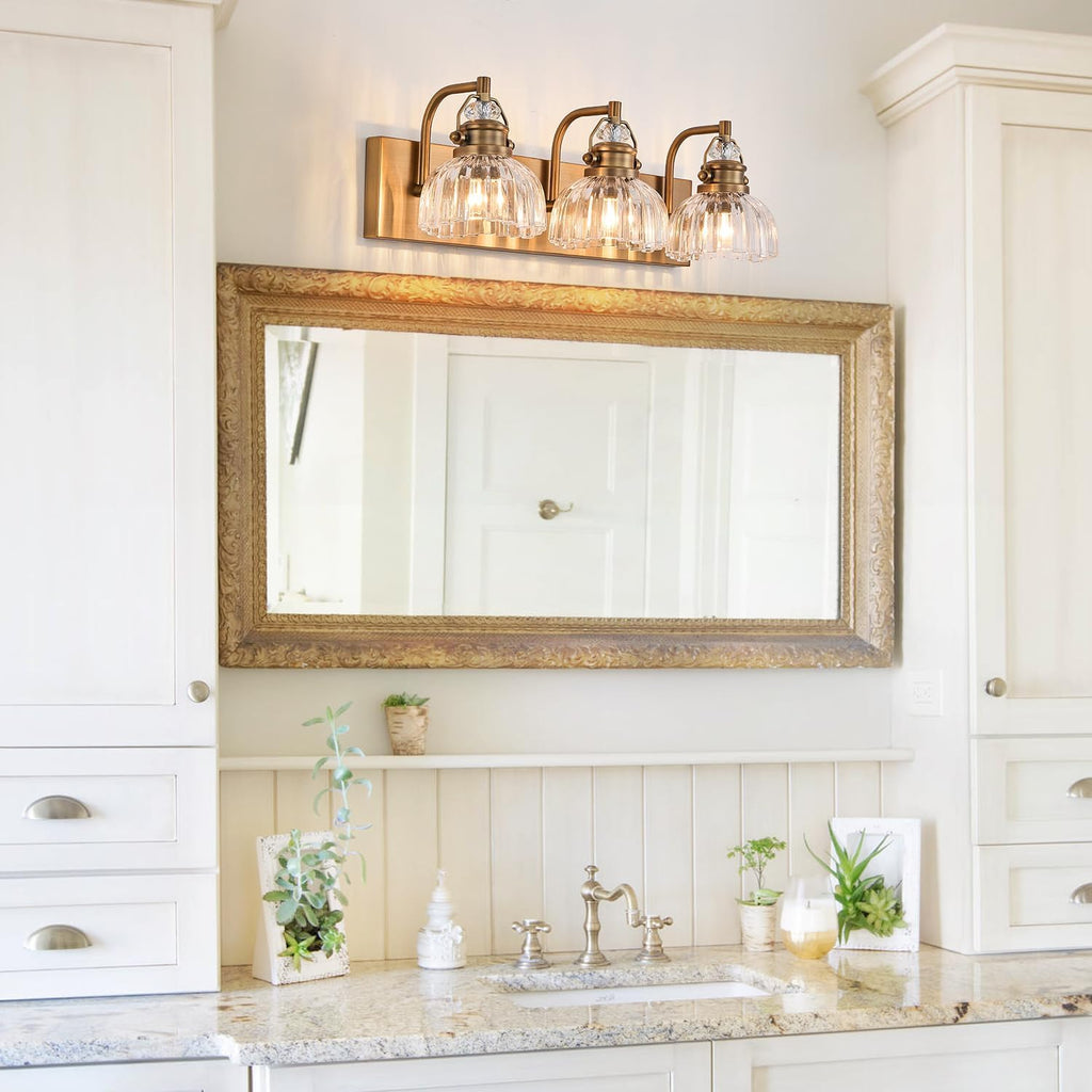22.83 Inch Vintage 3-Light Vanity Light for Bathroom Brushed Brass Lighting Rustic Vanity Light for Mirror, Farmhouse Bathroom Lighting Fixture(Rust-Proof, Easy Install, Exclude Bulb)