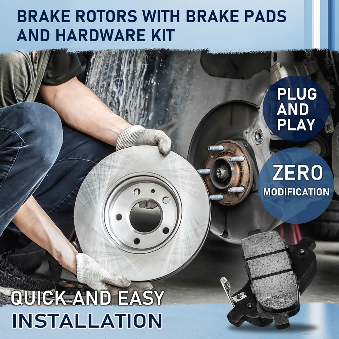 4PCs Ceramic Brake Pads and Rotors Kit Front Replacement for Ford Fiesta 1.6L 2011 2012 2013 2014 2015 2016 2017 2018 2019, for Ford Fiesta 1.0L 2014 2015 2016 2017