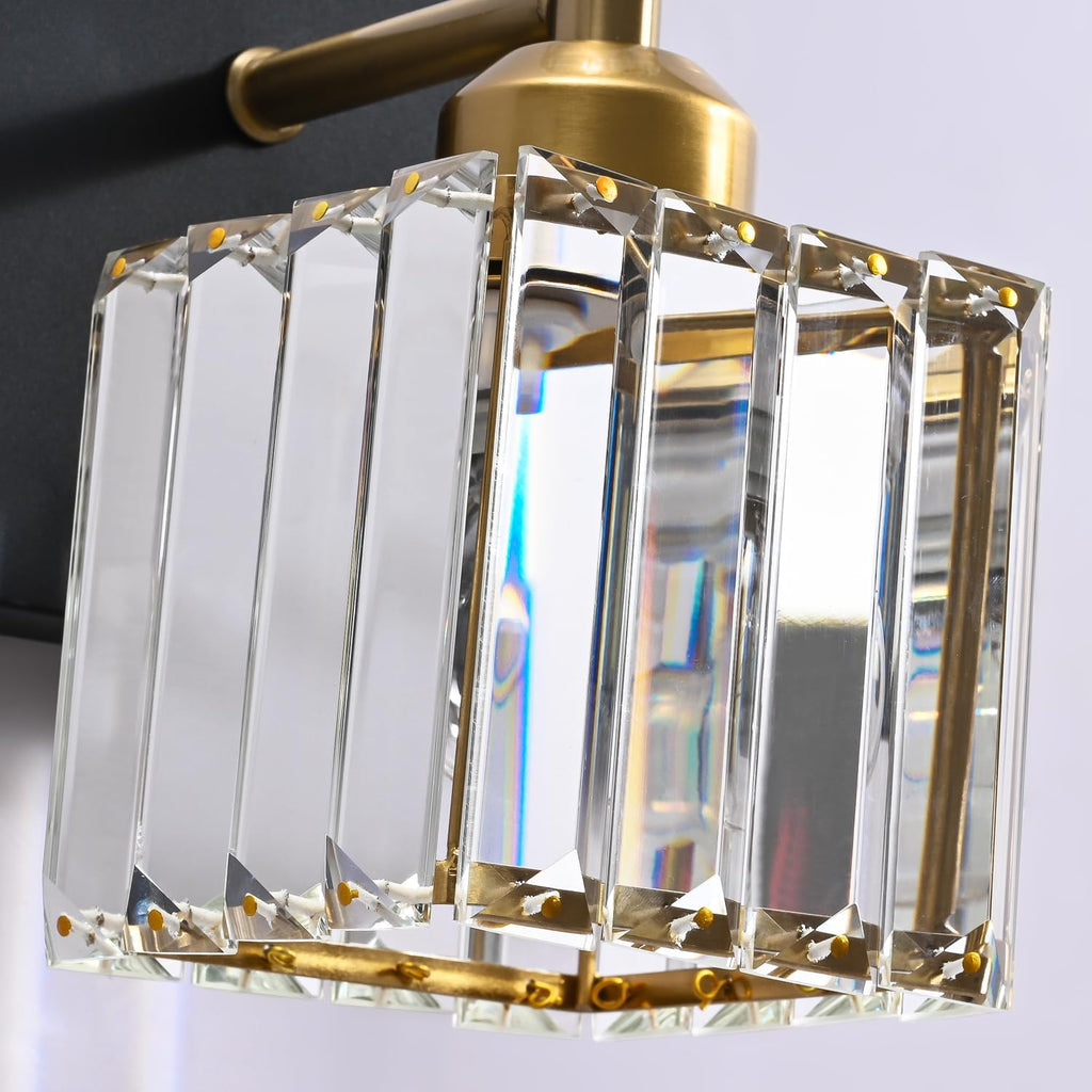 PRESDE Crystal 5 Light Bathroom Vanity Lights Modern Black and Gold Bathroom Lights Fixtures Over Mirror Modern Bath Wall Lighting