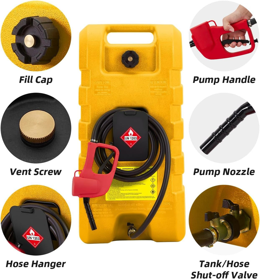 15 Gallon Gas Can, Portable Fuel Tank With Pump, Fuel Transfer Tank, Portable Gasoline Tank On Wheels With Le Fluid Transfer Siphon Pump and 10-Inch Hose for Cars, Boats, Lawnmowers, ATVs