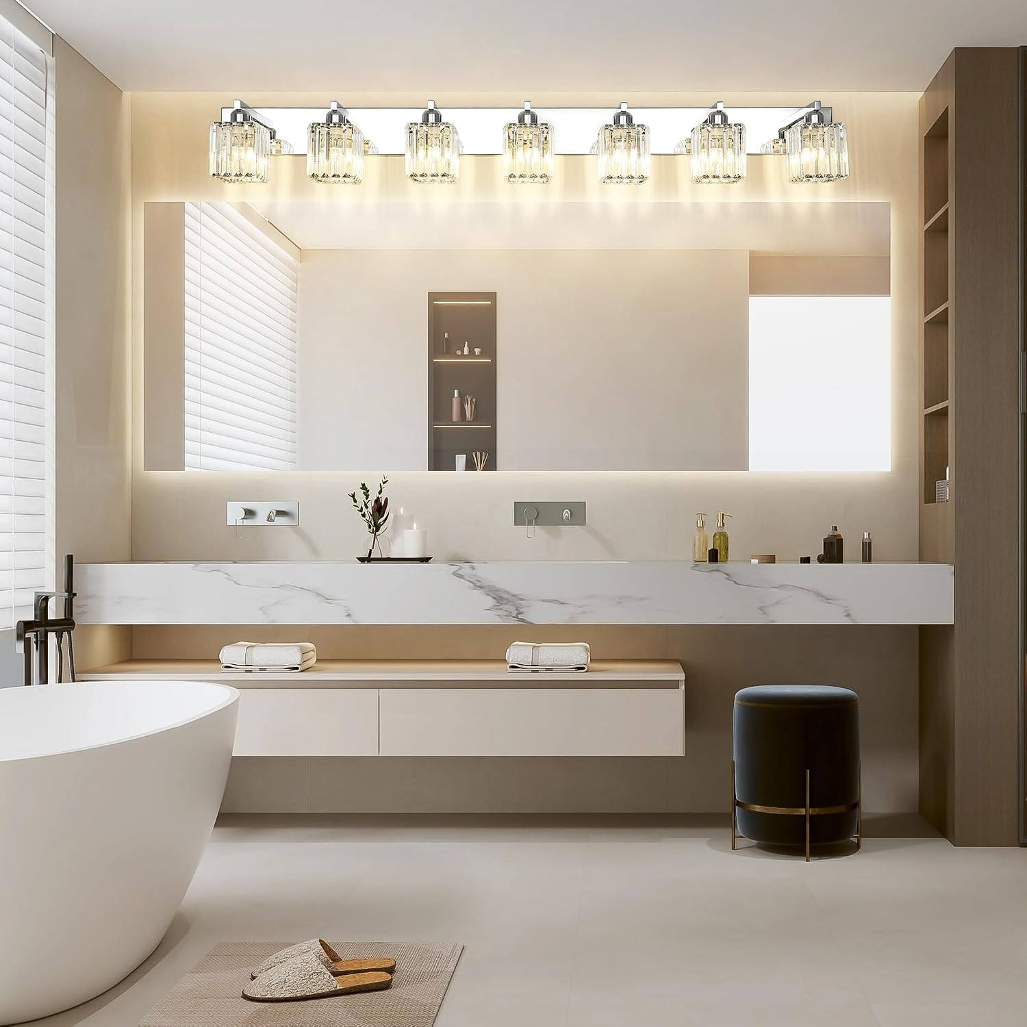 Aipsun Bathroom Vanity Light Fixtures Chrome Vanity Light for Bathroom Crystal Vanity Lighting Fixtures 7 Light (Exclude Bulb)
