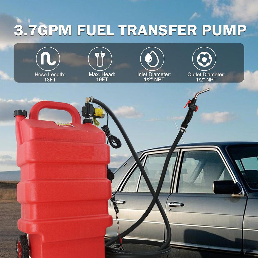 16 Gallon Fuel Caddy Diesel Transfer Tank with 12V DC Automatic Gasoline Fuel Transfer Pump with Forward and Reverse Pumping for Gasoline, Diesel, Kerosene & More