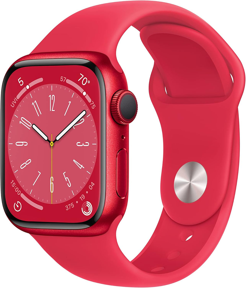 Apple Watch Series 8 (GPS, 41MM) - (Product) RED Aluminum Case with (Product) RED Sport Band S/M (Renewed Premium)