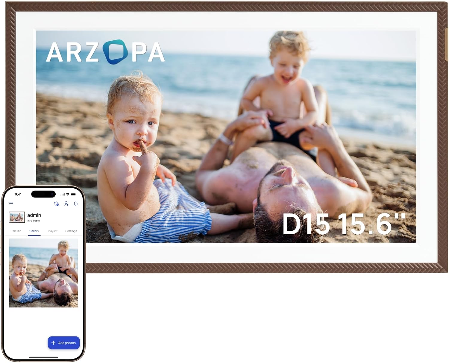 ARZOPA 15.6' Large Digital Picture Frame Free Cloud Storage No Subscription 1920X1080 FHD Touchscreen Anti-Glare Electric Photo Frame Slideshow Custom Gift Mode for Family and Friends