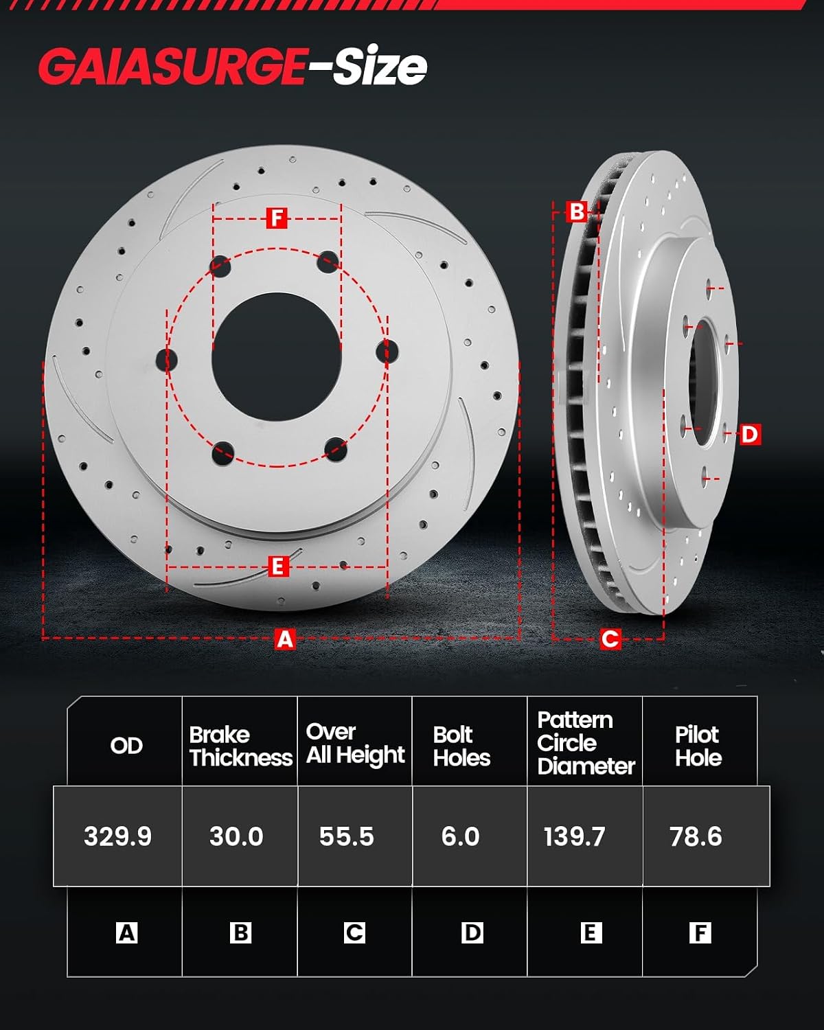 Front Automotive Replacement Brake Kit, Drilled Slotted Brake Rotors Kit Compatible with 2005-2018 Chevy Silverado 1500, 2007-2019 Chevy Tahoe|Anti-Rust Geomet Coated|329.9mm(13in)
