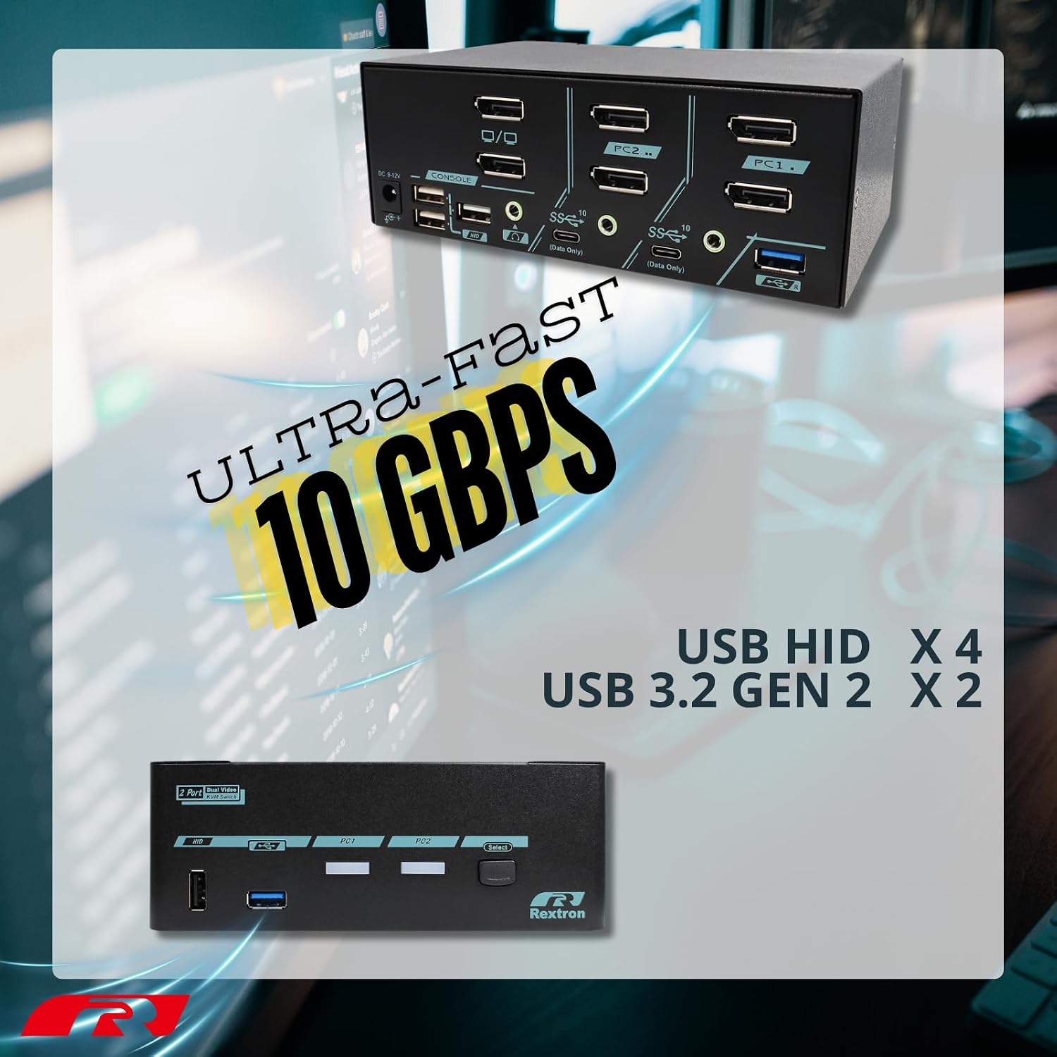 8K DisplayPort 1.4 KVM Switch for 2 Computers 2 Monitors, USB 3.2 Gen 2 (10 Gbps), HDCP 2.2 Compliant, EDID Emulator, HDR, Deep Color, Plug & Play, Ideal for Office and Gaming, PAAG-ET3122B