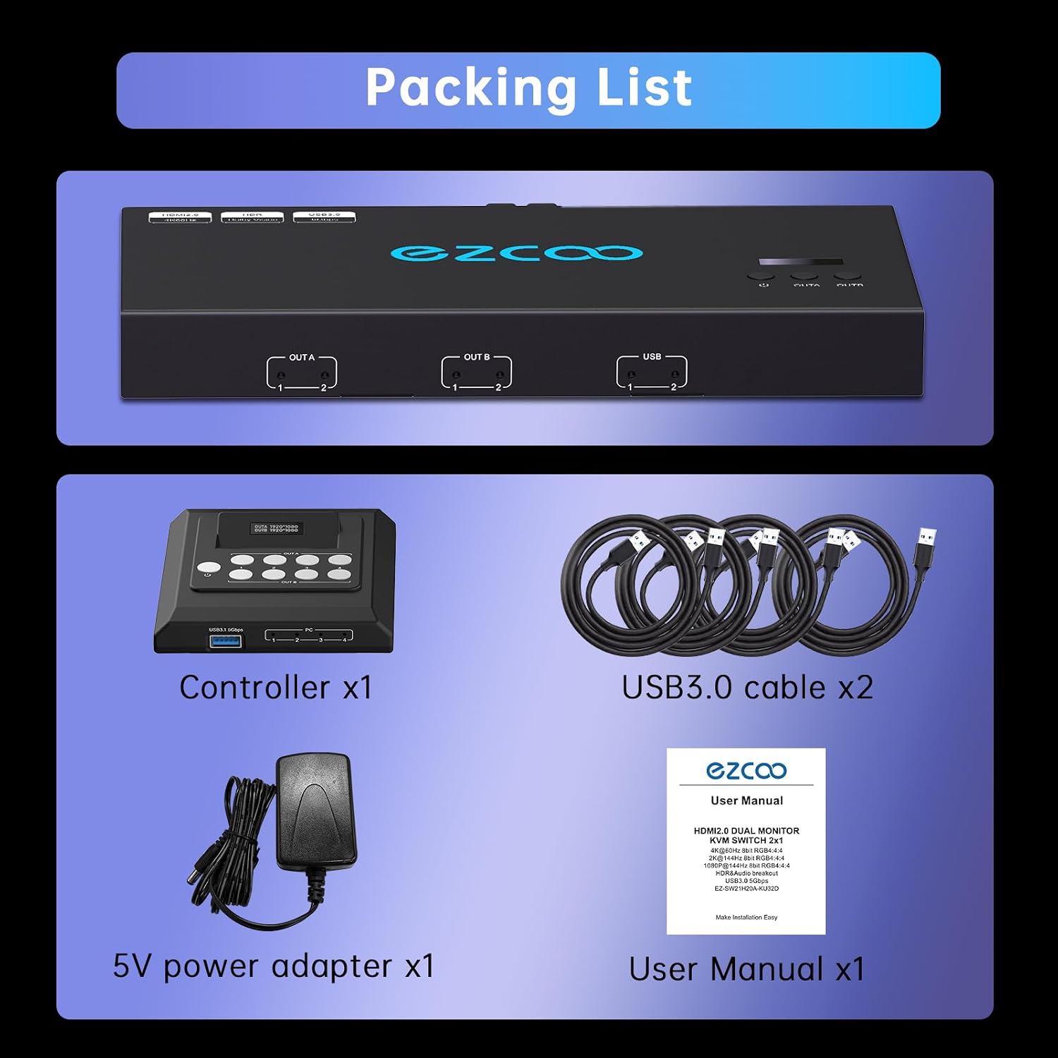 4K@60Hz HDMI 2.0 Dual Monitor KVM Switch 2x1 for 2PC Share 2 Displays and 4 USB 3.0 Ports SPDIF L/R Audio,Copy/Extended Mod compatibile with Windows, Unix and Mac OS X