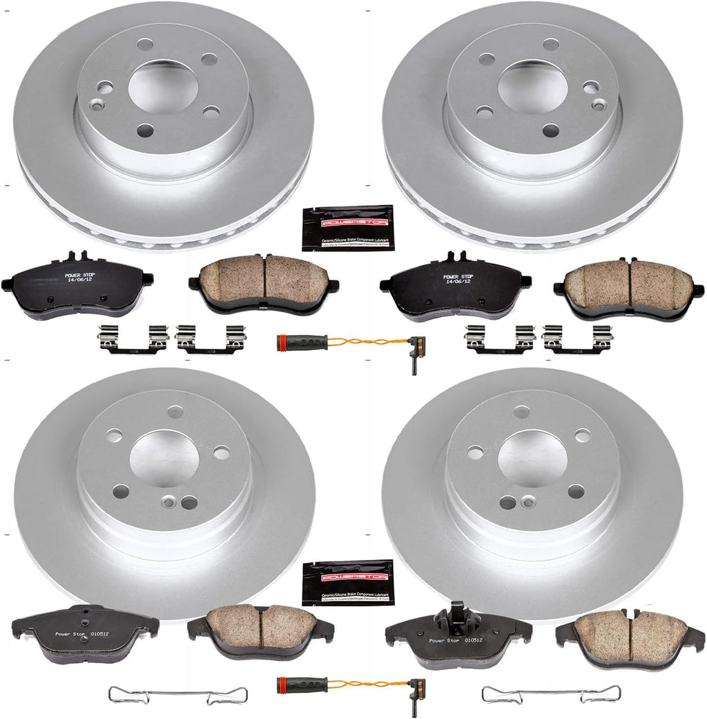 PowerStop Front and Rear Brake Kit for Mercedes-Benz C250 2012-15 | Mercedes-Benz C300 2008-12 - Fully-Coated Disc Rotors with Z23 Carbon-Fiber Ceramic Brake Pads Upgrade, CRK5791