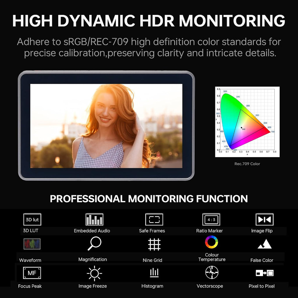 VILTROX DC-X2 6 Inch Touchscreen Camera Field Monitor, Professional Photographic Monitor 4K HDMI, 2000 nits, Camera Monitor with Battery, Sunshade Hood, 3D Lut, Peaking Focus Assist