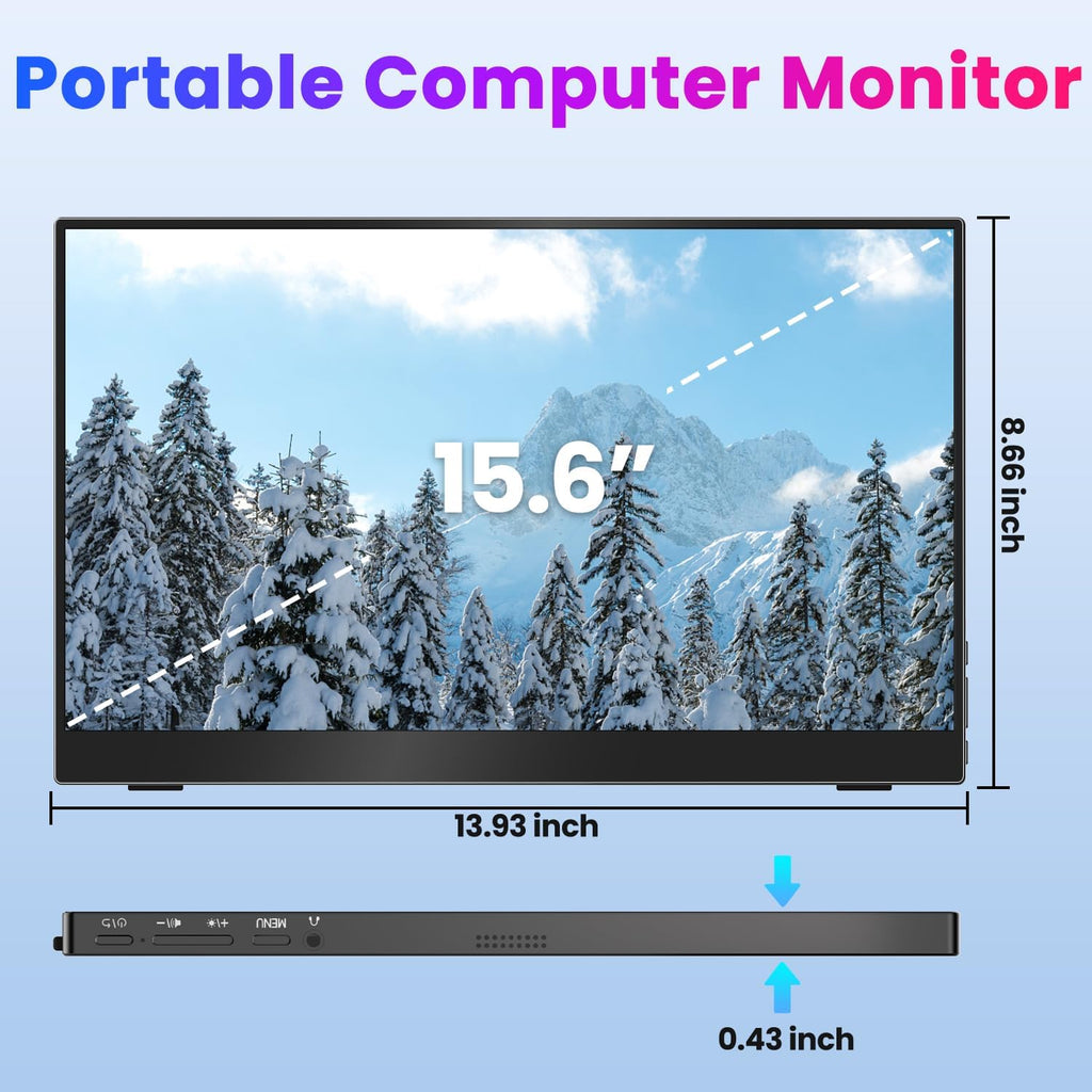 Upperizon Portable Monitor 15.6 inch 4K UHD 3840X2160 100% sRGB 60Hz HDR HDMI USB-C Travel Monitor for Laptop MacBook PC Surface PS5 Xbox, External Display with Full Cover & Speakers, VESA Compatible
