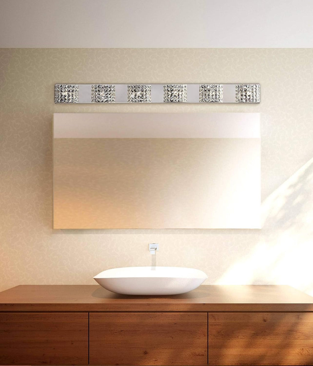 Vienna Full Spectrum Cesenna Modern Wall Light Chrome Silver Metal Hardwired 55' Wide 6-Light Fixture Mounted Clear Crystal Shades for Bathroom Vanity Mirror House Home Hallway Room Decor